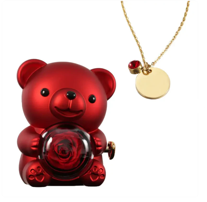 Ours Rose Éternelle avec Disque Personnalisé