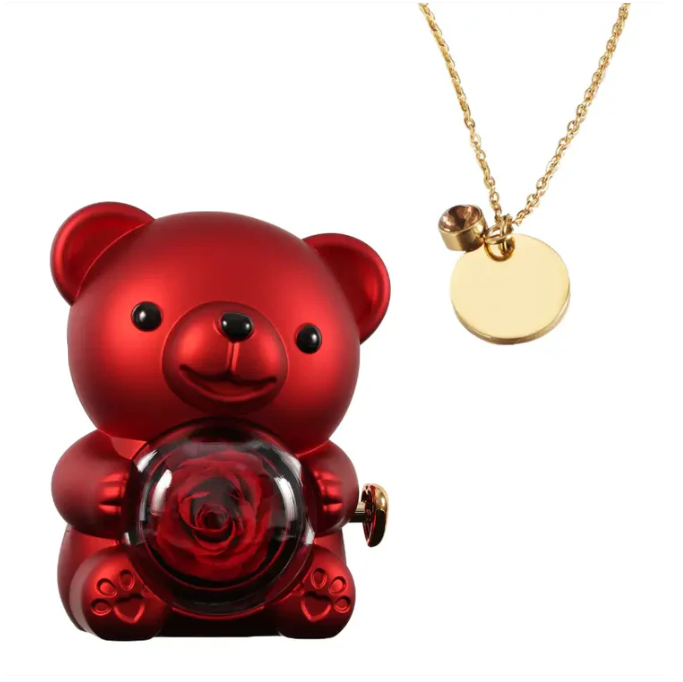 Ours Rose Éternelle avec Disque Personnalisé