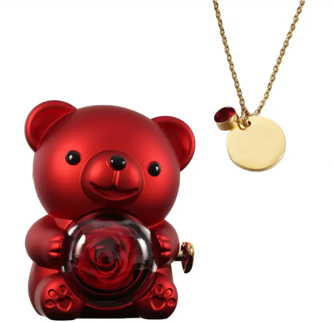Ours Rose Éternelle avec Disque Personnalisé