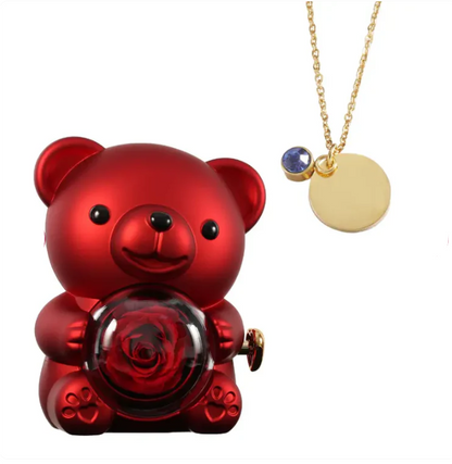 Ours Rose Éternelle avec Disque Personnalisé