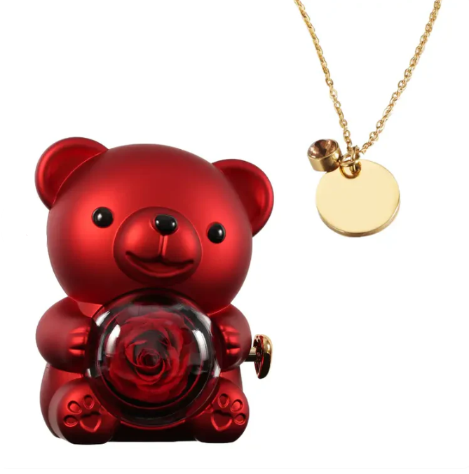 Ours Rose Éternelle avec Disque Personnalisé