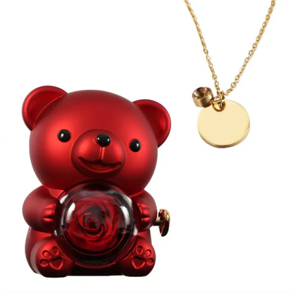 Ours Rose Éternelle avec Disque Personnalisé