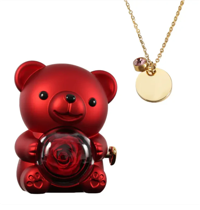 Ours Rose Éternelle avec Disque Personnalisé