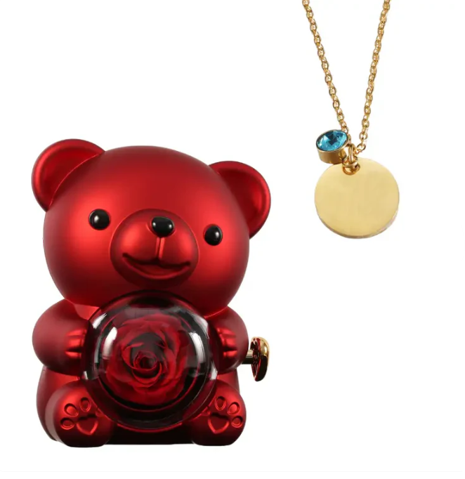 Ours Rose Éternelle avec Disque Personnalisé