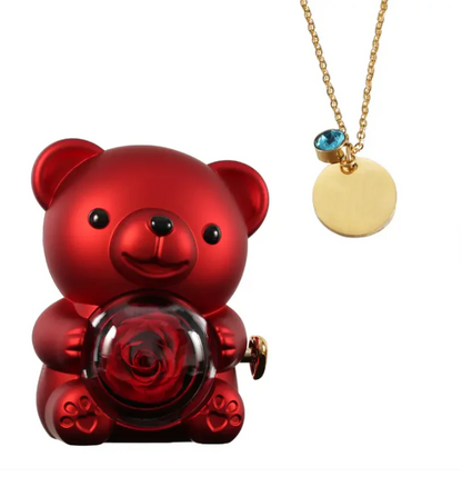 Ours Rose Éternelle avec Disque Personnalisé